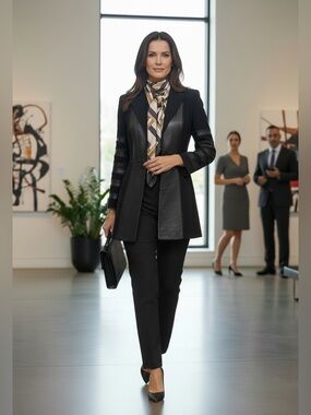 Tomaso Stefanelli Italy Mixed Media Leather & Wool Tailored Coat Jacket 40